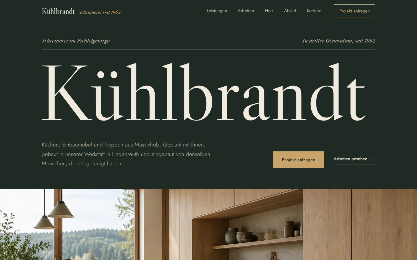 Website der fiktiven Schreinerei Kühlbrandt – Startseite